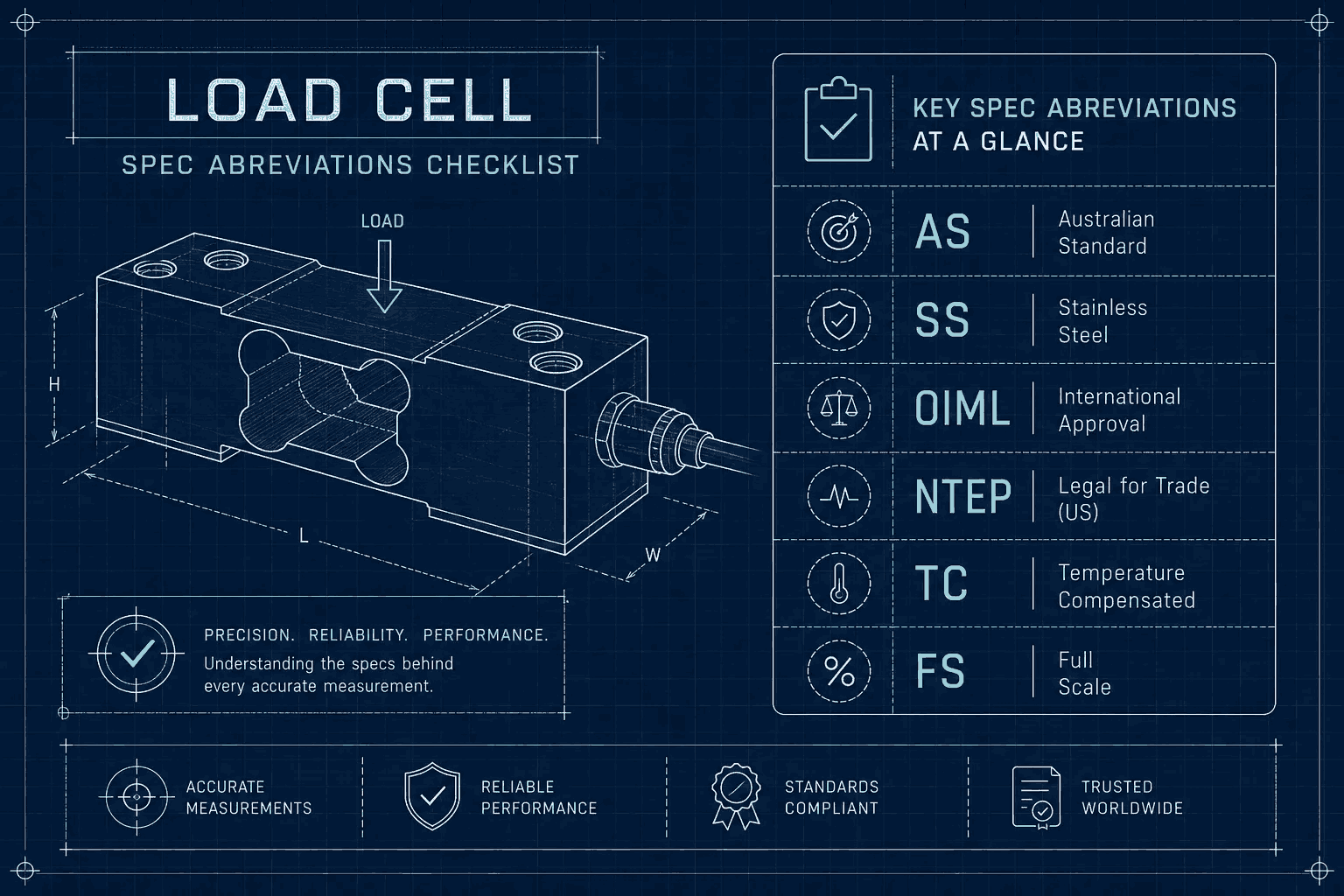 Checklist of specification abbreviations for load  cells: AS, SS, OIML and what they mean