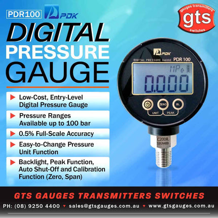 PDK PDR100 Digital Pressure Gauge – 0.5% FS Accuracy, 68mm Display