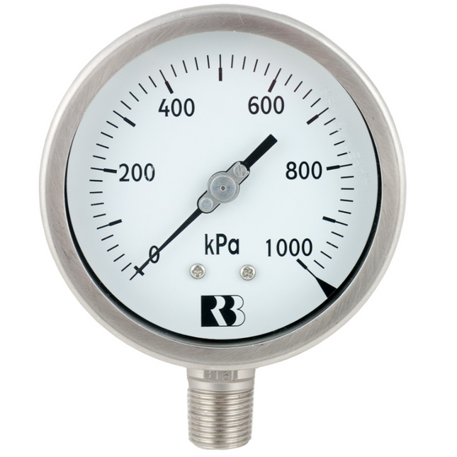 AL-F-2 (100mm Stainless Steel Pressure Gauge, lower mount)
