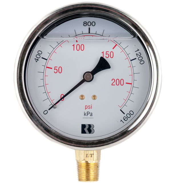L100 (100mm Liquid Filled Pressure Gauge, lower mount)
