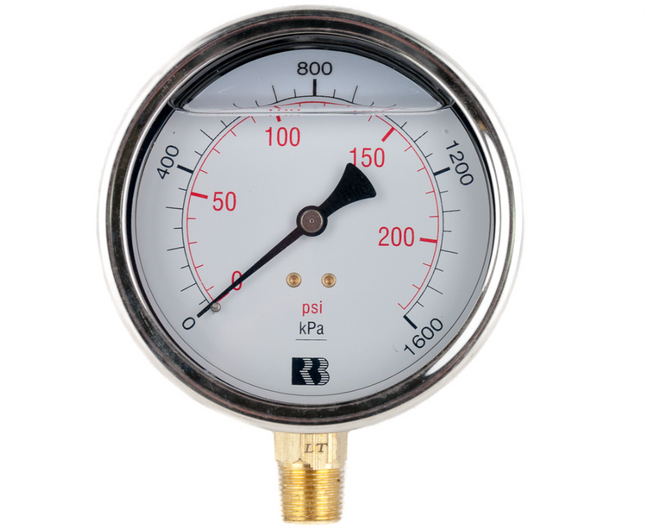 L100 (100mm Liquid Filled Pressure Gauge, lower mount)